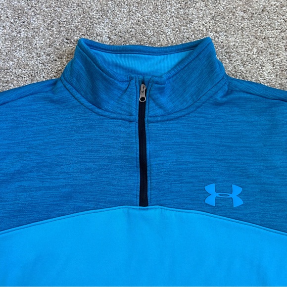 Under Armour ColdGear 1/4 Zip Pullover Men's Large Blue Two-Tone Fleece Loose - Picture 2 of 7